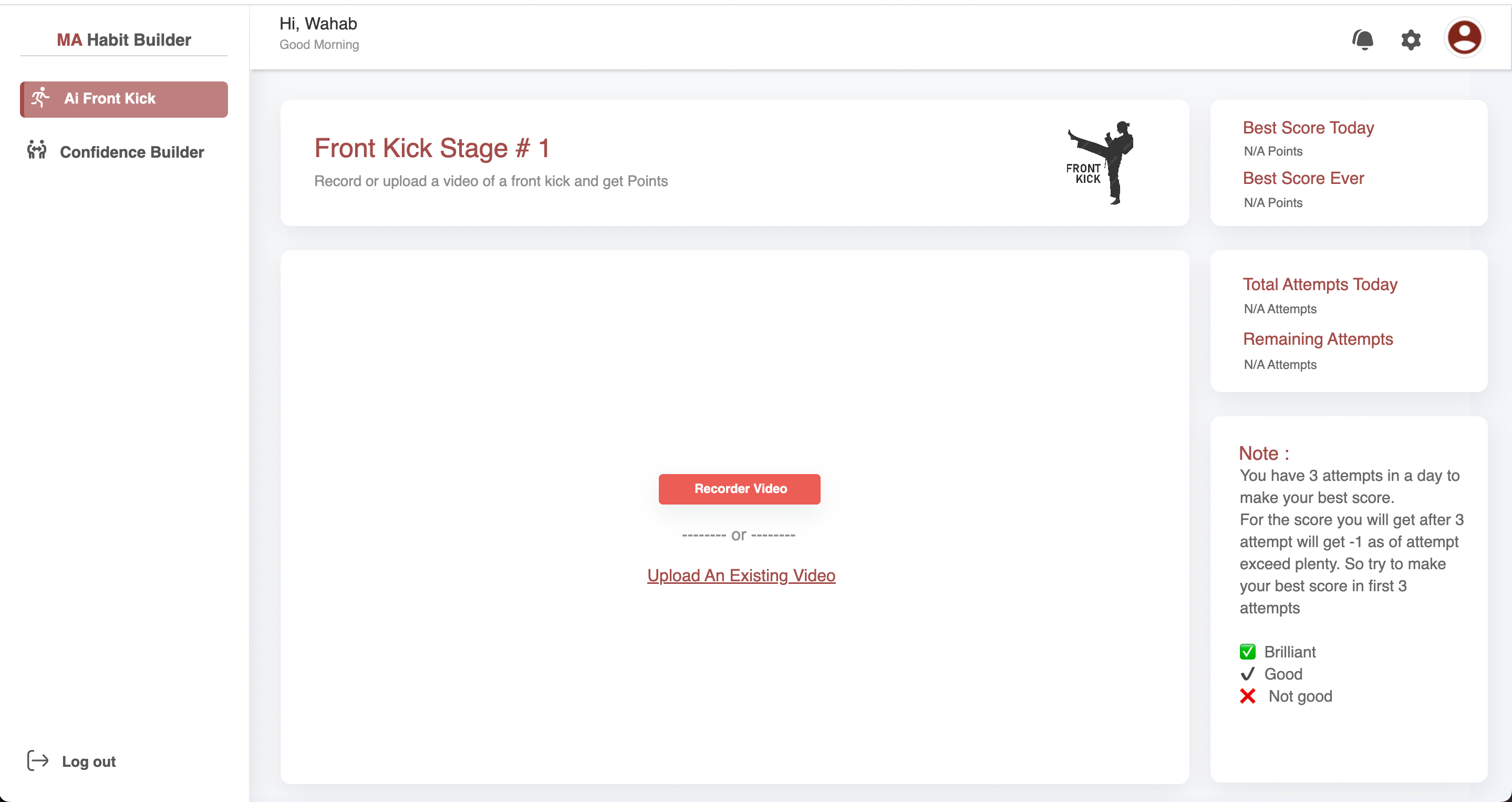 Ai Front Kick and Confidence Tracker